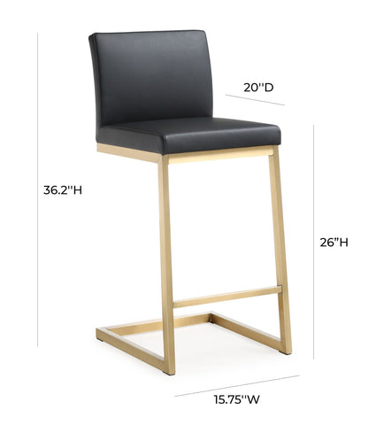 Parma Black Performance Vegan Leather and Gold Steel Counter Stool - Set of 2 Model: TOV-K3665