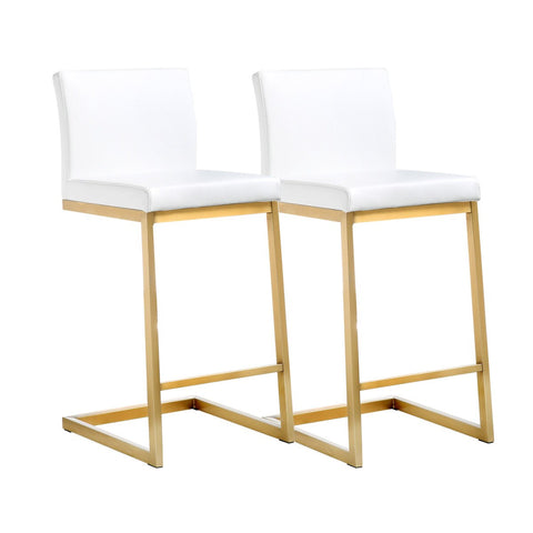 Parma White Performance Vegan Leather and Gold Steel Counter Stool - Set of 2 Model: TOV-K3666