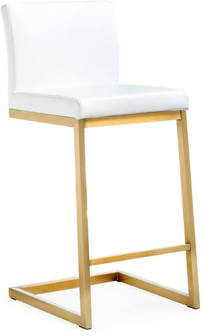 Parma White Performance Vegan Leather and Gold Steel Counter Stool - Set of 2 Model: TOV-K3666