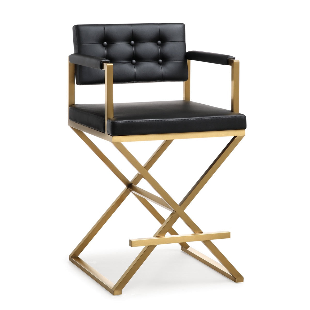 Director Black Performance Vegan Leather and Gold Steel Counter Stool Model: TOV-K3667