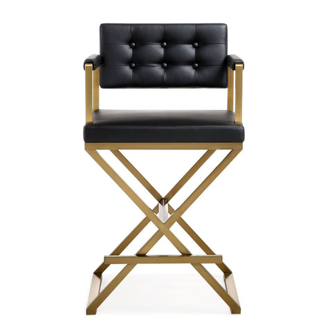 Director Black Performance Vegan Leather and Gold Steel Counter Stool Model: TOV-K3667