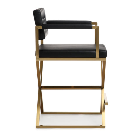 Director Black Performance Vegan Leather and Gold Steel Counter Stool Model: TOV-K3667