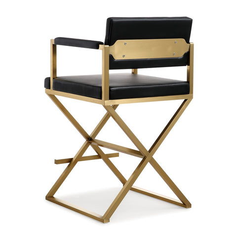 Director Black Performance Vegan Leather and Gold Steel Counter Stool Model: TOV-K3667