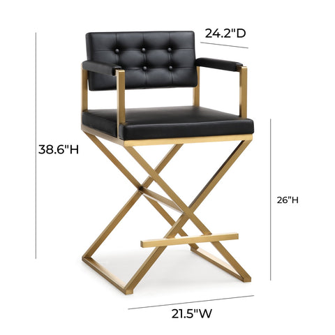 Director Black Performance Vegan Leather and Gold Steel Counter Stool Model: TOV-K3667
