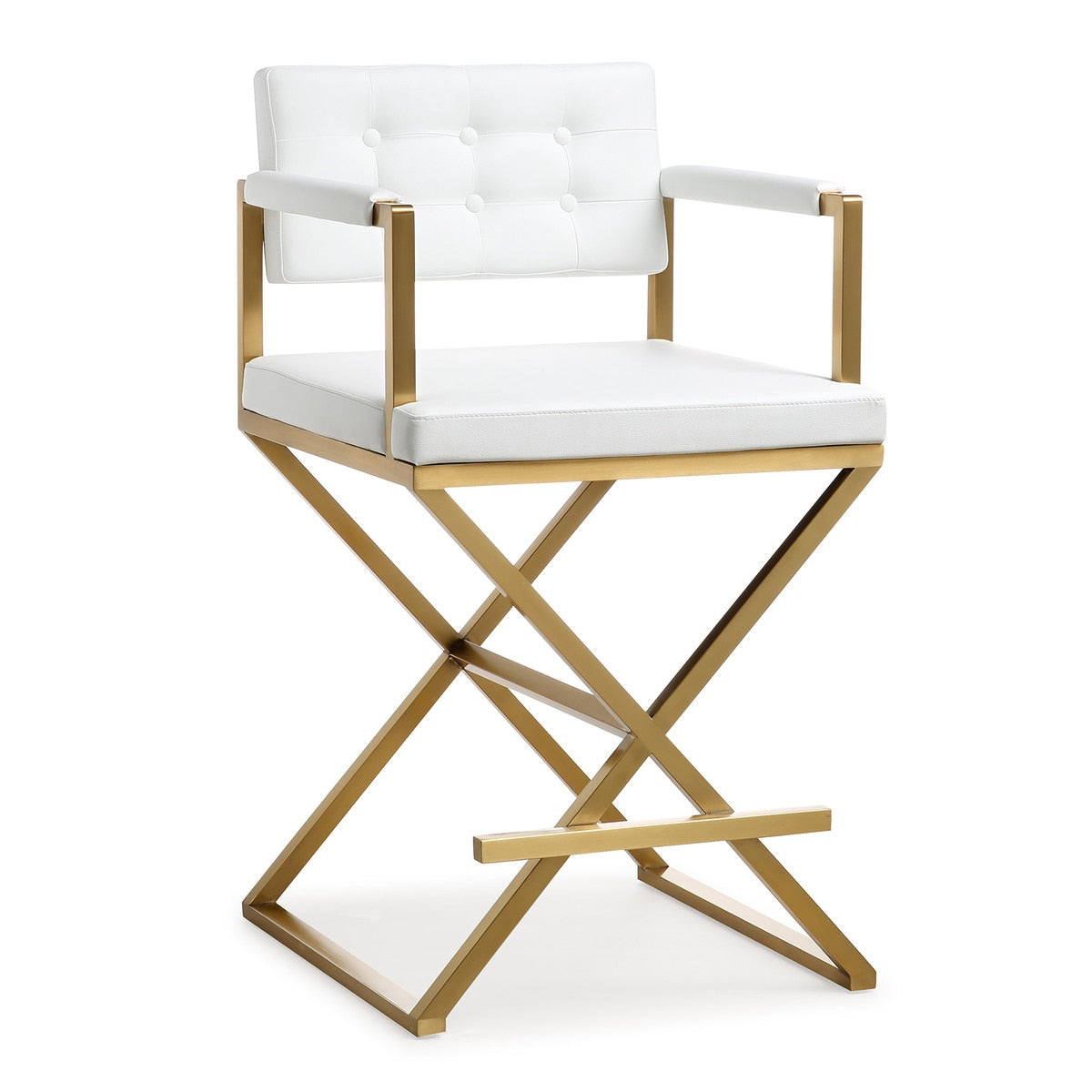 Director White Performance Vegan Leather and Gold Steel Counter Stool Model: TOV-K3668