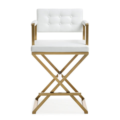 Director White Performance Vegan Leather and Gold Steel Counter Stool Model: TOV-K3668
