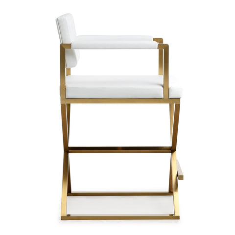 Director White Performance Vegan Leather and Gold Steel Counter Stool Model: TOV-K3668