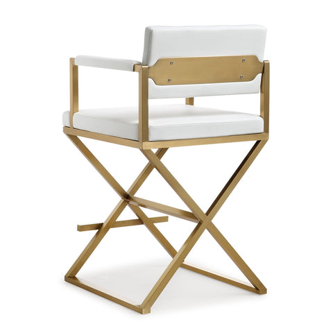 Director White Performance Vegan Leather and Gold Steel Counter Stool Model: TOV-K3668
