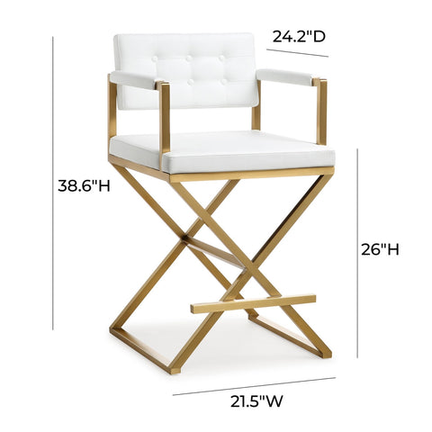 Director White Performance Vegan Leather and Gold Steel Counter Stool Model: TOV-K3668