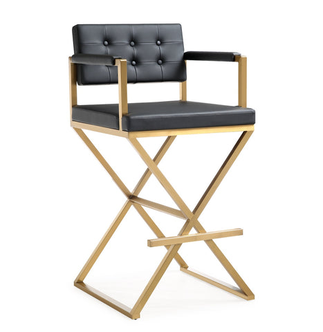 Director Black Performance Vegan Leather and Gold Steel Barstool Model: TOV-K3669