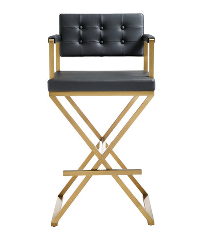 Director Black Performance Vegan Leather and Gold Steel Barstool Model: TOV-K3669