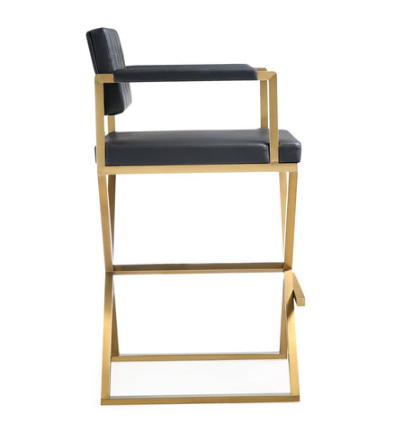 Director Black Performance Vegan Leather and Gold Steel Barstool Model: TOV-K3669