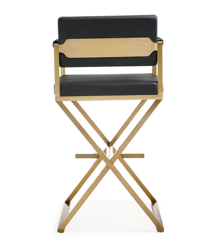 Director Black Performance Vegan Leather and Gold Steel Barstool Model: TOV-K3669