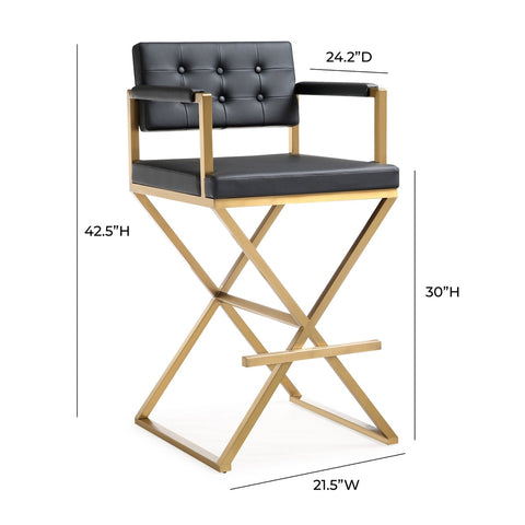 Director Black Performance Vegan Leather and Gold Steel Barstool Model: TOV-K3669