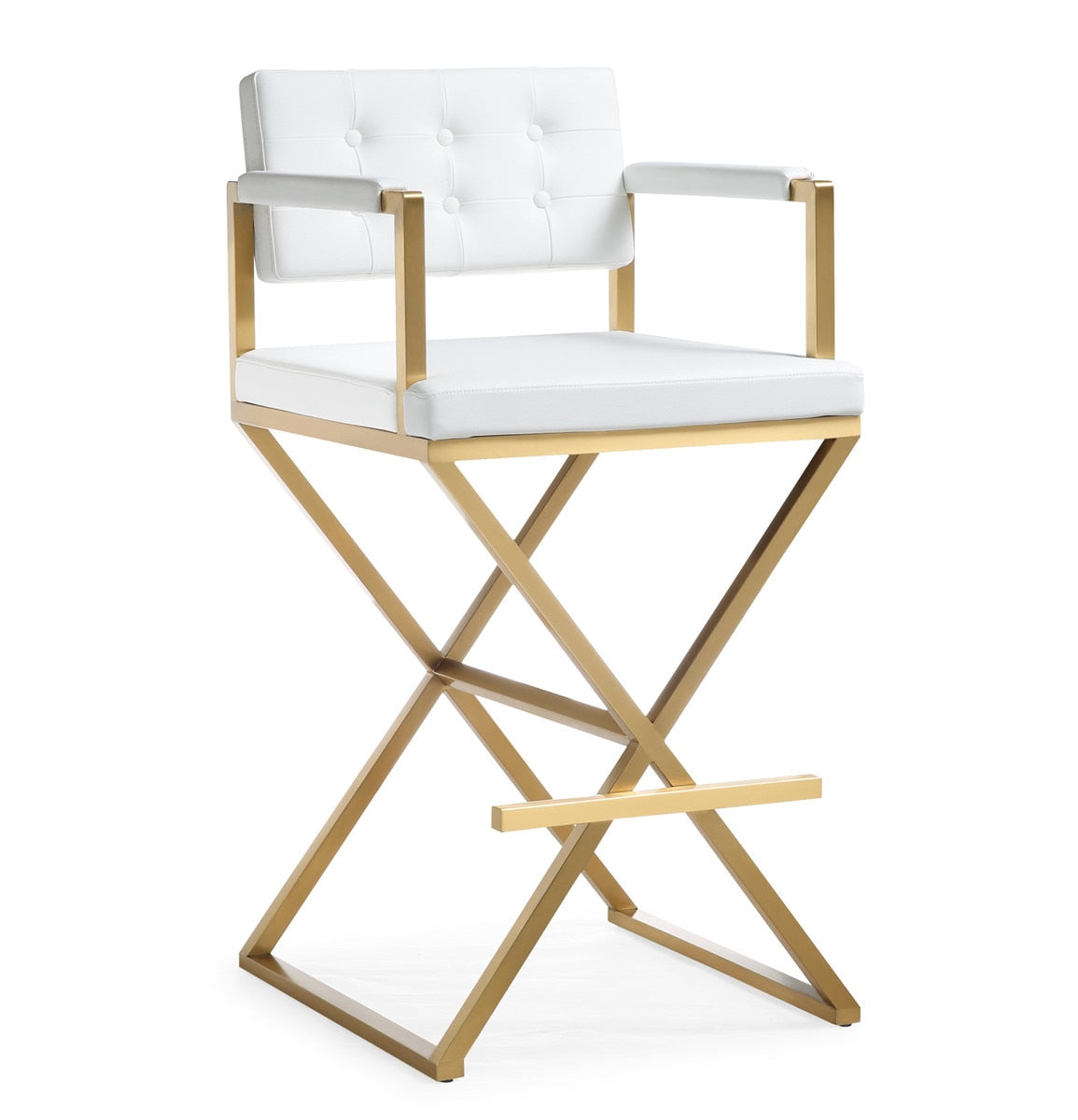 Director White Performance Vegan Leather and Gold Steel Barstool Model: TOV-K3670