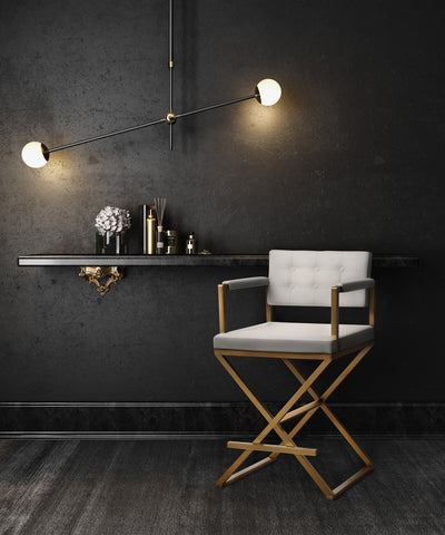 Director White Performance Vegan Leather and Gold Steel Barstool Model: TOV-K3670