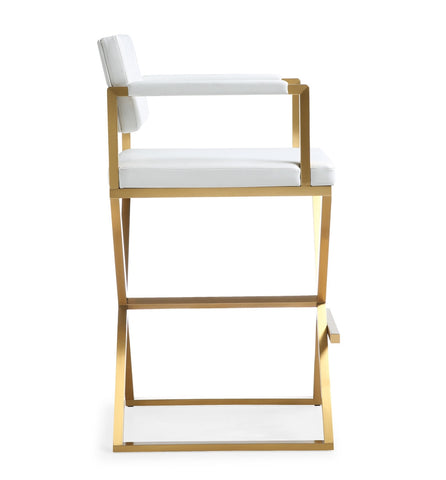 Director White Performance Vegan Leather and Gold Steel Barstool Model: TOV-K3670