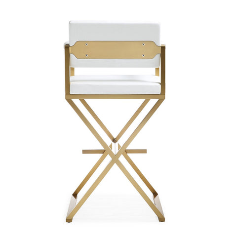 Director White Performance Vegan Leather and Gold Steel Barstool Model: TOV-K3670