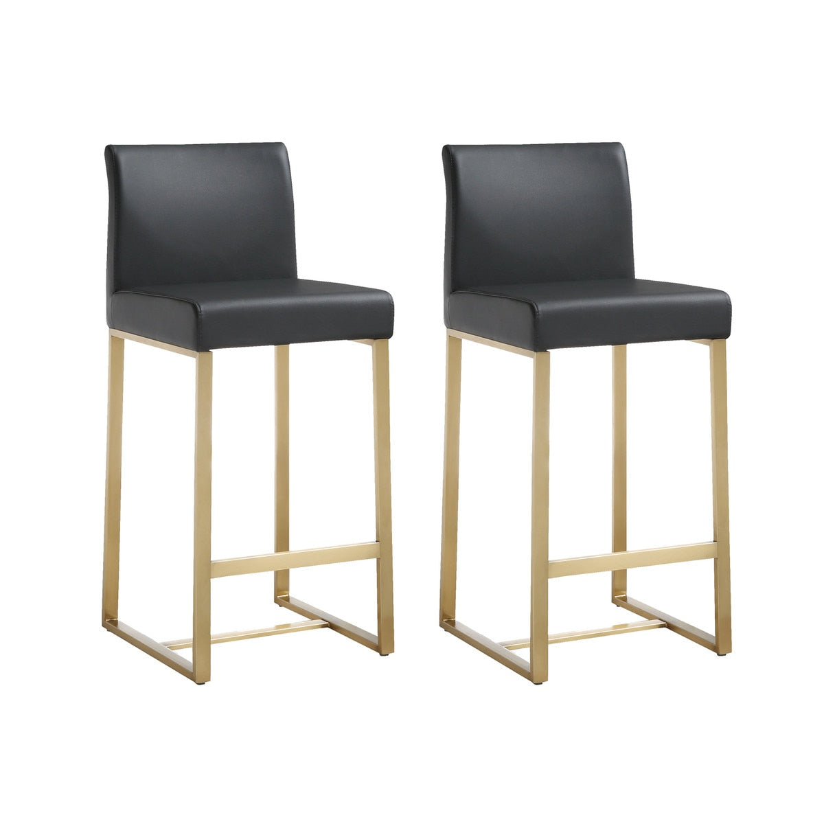 Denmark Black Performance Vegan Leather and Gold Steel Counter Stool - Set of 2 Model: TOV-K3671