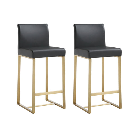 Denmark Black Performance Vegan Leather and Gold Steel Counter Stool - Set of 2 Model: TOV-K3671