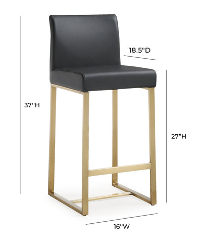 Denmark Black Performance Vegan Leather and Gold Steel Counter Stool - Set of 2 Model: TOV-K3671