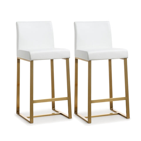 Denmark White Performance Vegan Leather and Gold Steel Counter Stool - Set of 2 Model: TOV-K3672