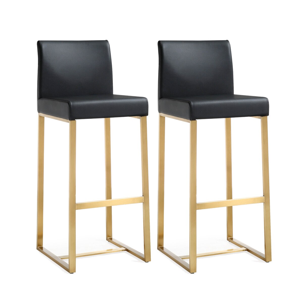Denmark Black Performance Vegan Leather and Gold Steel Barstool - Set of 2 Model: TOV-K3673