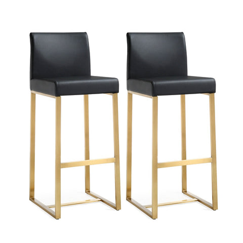 Denmark Black Performance Vegan Leather and Gold Steel Barstool - Set of 2 Model: TOV-K3673