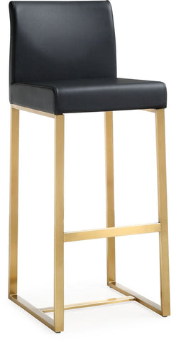 Denmark Black Performance Vegan Leather and Gold Steel Barstool - Set of 2 Model: TOV-K3673