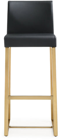 Denmark Black Performance Vegan Leather and Gold Steel Barstool - Set of 2 Model: TOV-K3673