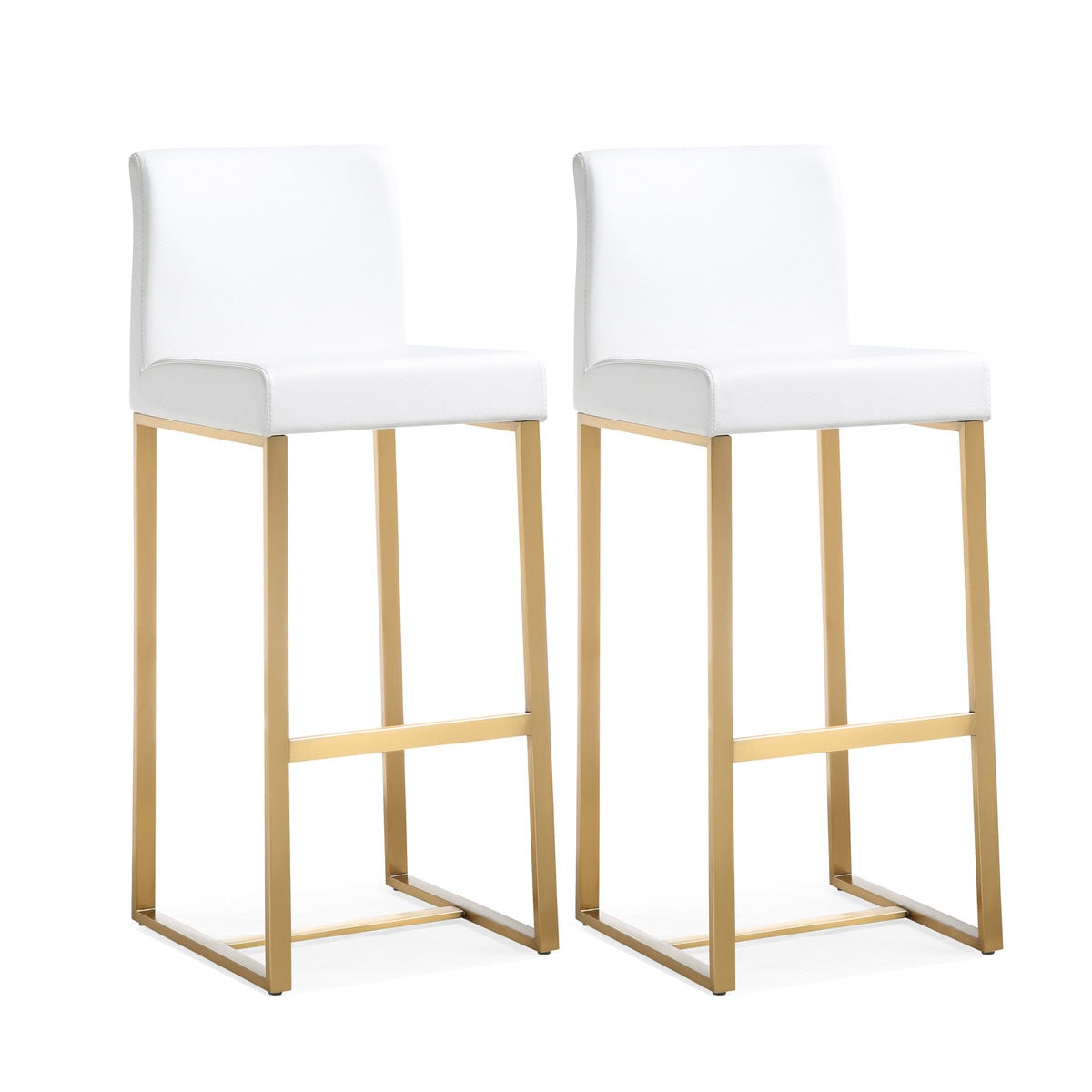 Denmark White Performance Vegan Leather and Gold Steel Barstool - Set of 2 Model: TOV-K3674