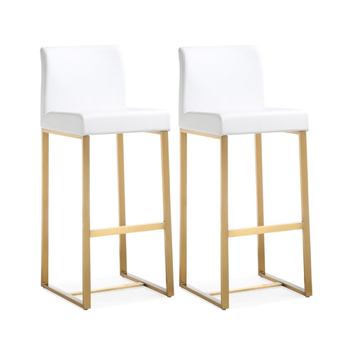 Denmark White Performance Vegan Leather and Gold Steel Barstool - Set of 2 Model: TOV-K3674