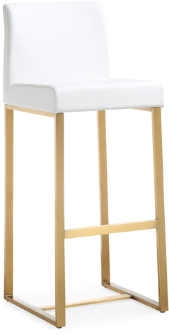 Denmark White Performance Vegan Leather and Gold Steel Barstool - Set of 2 Model: TOV-K3674