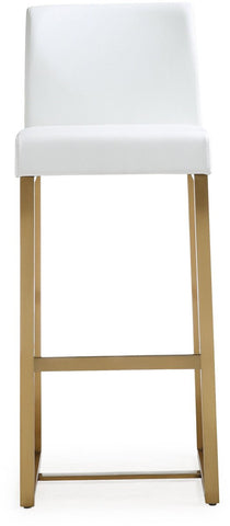 Denmark White Performance Vegan Leather and Gold Steel Barstool - Set of 2 Model: TOV-K3674