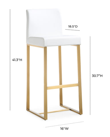 Denmark White Performance Vegan Leather and Gold Steel Barstool - Set of 2 Model: TOV-K3674