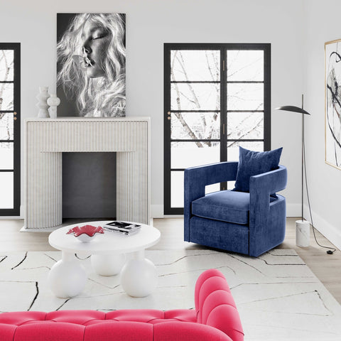 Kennedy Navy Textured Velvet Swivel Chair Model: TOV-L6124