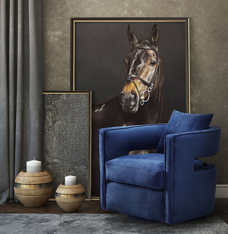 Kennedy Navy Textured Velvet Swivel Chair Model: TOV-L6124