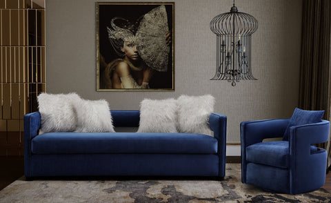 Kennedy Navy Textured Velvet Swivel Chair Model: TOV-L6124