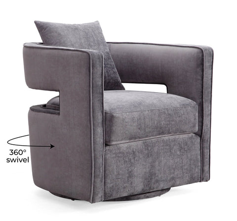 Kennedy Grey Textured Velvet Swivel Chair Model: TOV-L6125