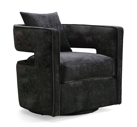 Kennedy Black Textured Velvet Swivel Chair Model: TOV-L6145