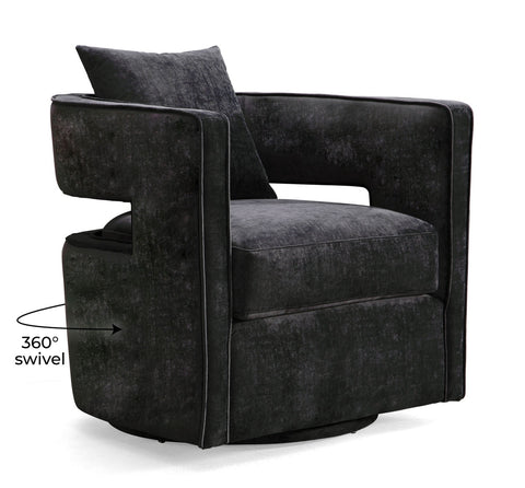 Kennedy Black Textured Velvet Swivel Chair Model: TOV-L6145