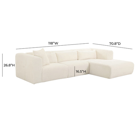 Tarra Fluffy Oversized Cream Corduroy Modular RAF Sectional Model: TOV-L68878-L68882