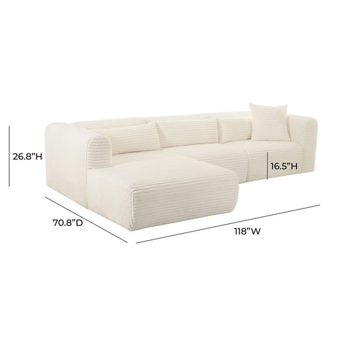 Tarra Fluffy Oversized Cream Corduroy Modular LAF Sectional Model: TOV-L68879-L68881