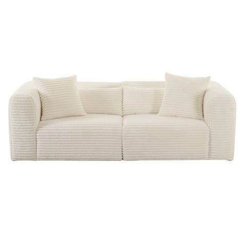 Tarra Fluffy Oversized Cream Corduroy Modular Loveseat Model: TOV-L68888