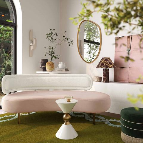 Tischa Cream Boucle & Blush Velvet Sofa Model: TOV-L68940