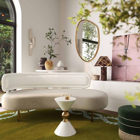 Tischa Cream Boucle & Grey Velvet Sofa Model: TOV-L68941