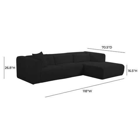 Tarra Fluffy Oversized Black Corduroy Modular RAF Sectional Model: TOV-L69006-L69010