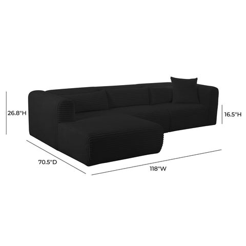 Tarra Fluffy Oversized Black Corduroy Modular LAF Sectional Model: TOV-L69007-L69009