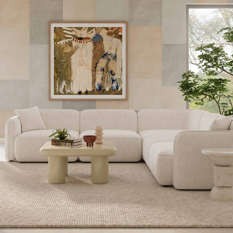 Travie White Sand Performance Corduroy Velvet Modular L-Sectional Model: TOV-L69174