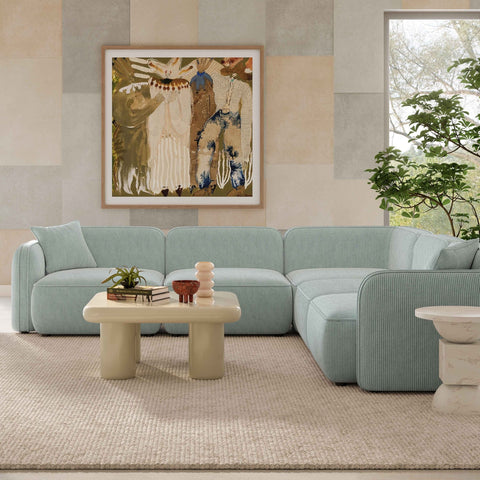 Travie Light Green Performance Corduroy Velvet Modular L-Sectional Model: TOV-L69184